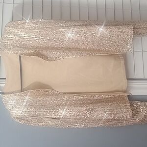 Women's Sequin Cardigan Long Sleeve Gold Large